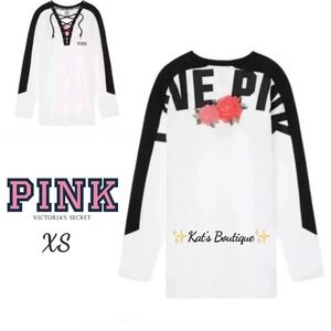 (NWT) Victoria’s Secret PINK Oversized Lace-Up Varsity Crew in Triumph White, XS